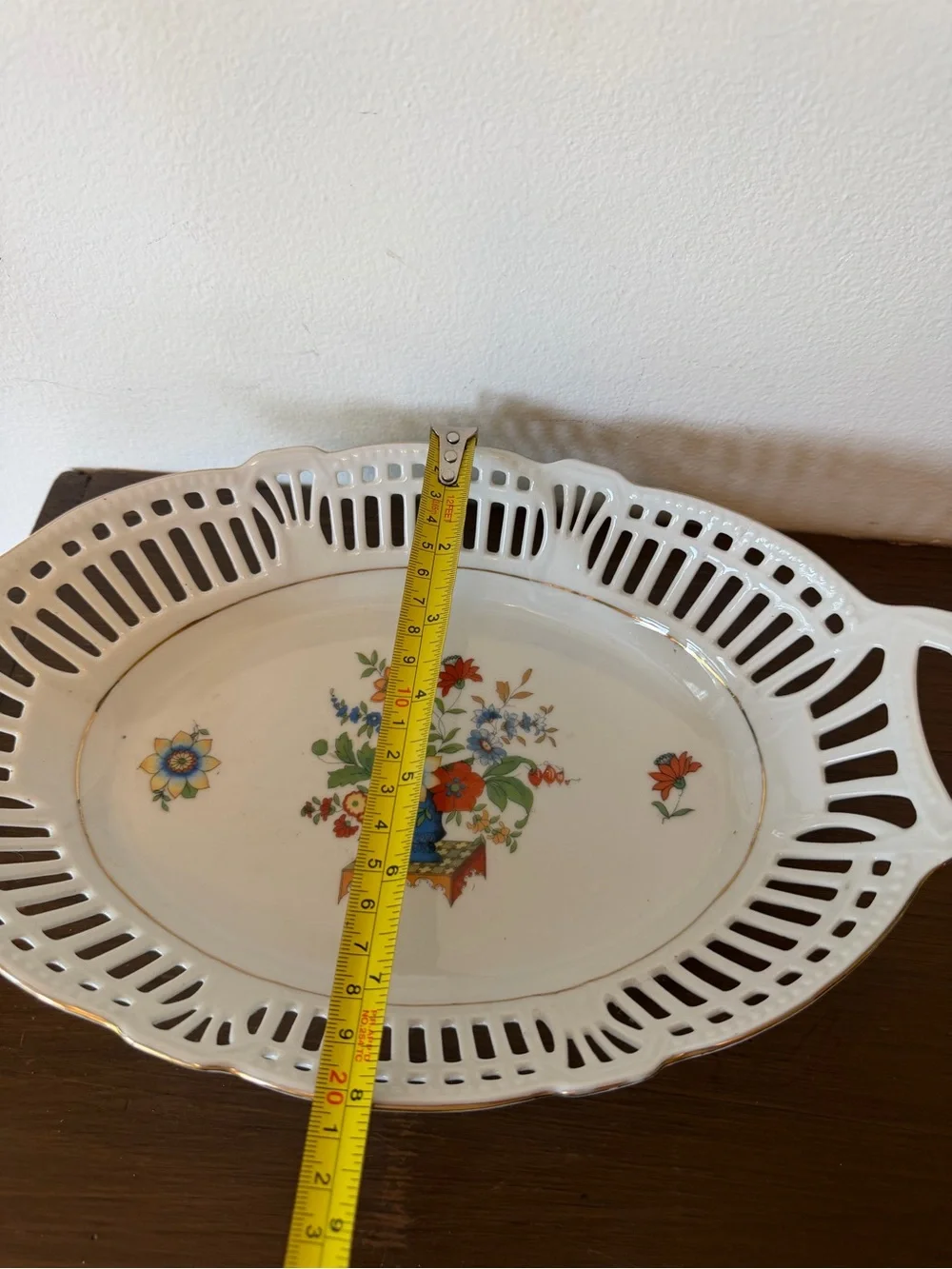 Decorative Floral Porcelain Serving Tray - White with Multicolor Floral Pattern